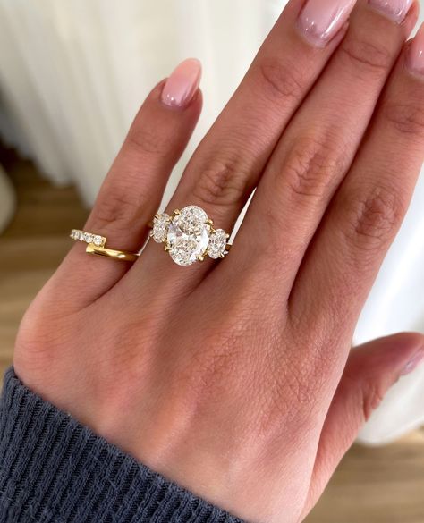 Good things come in threes✨️⁠ ⁠ Sooo obsessed with this triple oval design 🤩⁠ ⁠ ⁠Ring Details: Custom Grace Trilogy Tristone Engagement, Round Engagement Ring With Baguettes, Oval Trilogy Engagement Ring, Trinity Engagement Ring, Trilogy Engagement Ring, Baguette Engagement Ring, Most Popular Engagement Rings, Popular Engagement Rings, Engagement Ring Photos