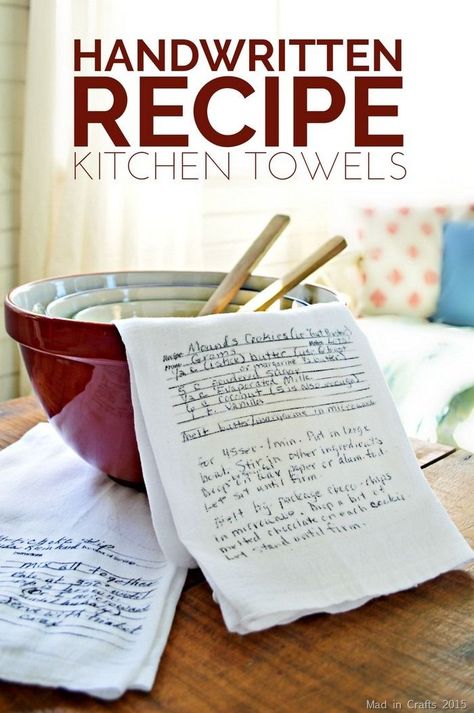 DIY Handwritten Recipe Kitchen Towels #BICFightForYourWrite Recipe Towel, Recipe Tea Towel, Diy Towels, Handwritten Recipes, Towel Crafts, Diy Christmas Gifts, Homemade Gifts, Craft Gifts, Kitchen Towels