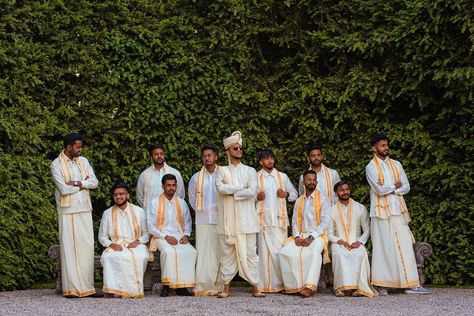 Indian Groomsmen Outfits, Bridesmaid Sarees, Groomsmen Dress, Bride And Groom Outfits, Groomsmen Outfits, Tamil Wedding, Wedding Groomsmen, Groomsmen Attire, South Indian Wedding