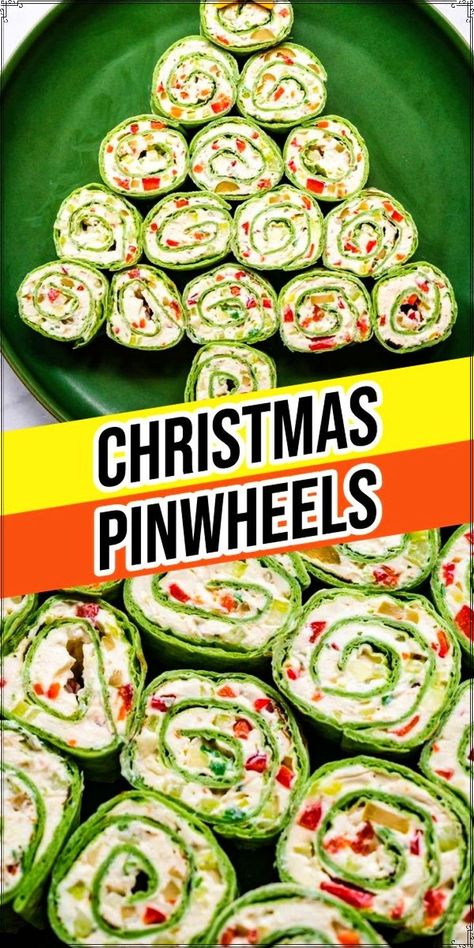 These Christmas Pinwheels are an easy appetizer made in about 15 minutes! Festive tortilla roll-ups filled with cream cheese, ranch, and crunchy veggies. Tortilla Roll-Ups also make fun on-the-go lunches! Appetizer Wraps Recipes, Pinwheel Appetizers Spinach Tortillas, Pinwheel Tortilla Wraps Roll Ups, Tortilla Spirals Roll Ups, Salsa Cream Cheese Roll Ups, Cinnamon Roll Pinwheels, Tortilla Wrap Appetizers Roll Ups, Gluten Free Roll Ups, Christmas Tree Tortilla Roll Ups