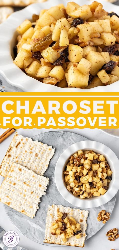 This easy charoset recipe is a staple for any Passover meal - no seder plate is complete without it. It's a sweet blend of fruits, nuts, and cinnamon enjoyed on its own or as a condiment with some matzo. It's so simple and comes together quickly. This haroset recipe is naturally gluten-free and is wonderful. Simple Passover Meal, Haroset Recipe Passover, Charoset Recipe Passover, Haroset Recipe, Matzah Recipes, Lent Meals, Charoset Recipe, Passover Ideas, Passover Meal