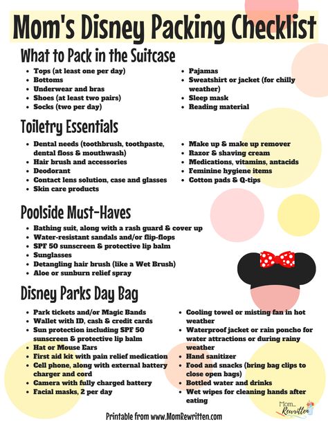 Wondering what to pack for a Disney vacation? Get the details on what to pack in the suitcase, toiletry essentials, poolside must-haves and tips for packing the best Disney parks day bag! Tons of insider advice on choosing the best items for a comfortable day in the park, without overpacking. Easy clickable shopping links included to help you prepare for your Disney tip and access to the free printable checklist! #Disney #DisneyTips #Disneyland #DisneyWorld #WDW #packing #travelwithkids #luggage Disney Parks Must Haves, Disney Tip Envelopes, Best Bag For Disneyland, Disney Packing List Families Free Printable, Disney World Snacks To Pack, Disney What To Pack, Disney Park Bag Essentials 2023, Disney Park Packing List, Disney Packing Tips