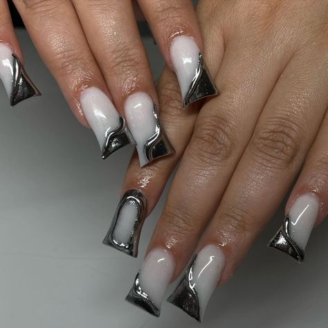 Chrome Duck Nails Acrylic, Chrome Duck Nails, Nails With Cross, Short Duck Nails, Duck Nails Acrylic, Acrylic Nails Toes, Duck Nail, Duck Nails, Dope Nail Designs