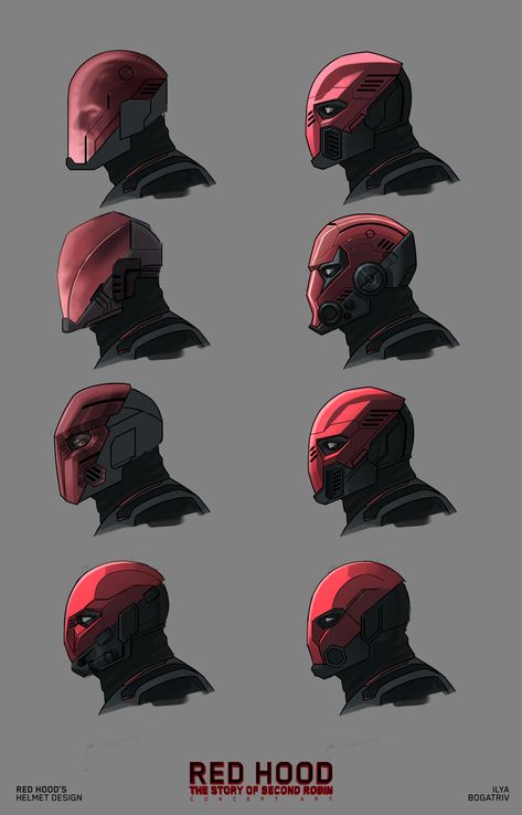 ArtStation - Red Hood's character design, Ilya Bogatriv Red Hood Helmet, The Red Hood, Red Hood Comic, Batman Concept, Helmet Concept, Batman Armor, Batman Artwork, Batman Comic Art, Dc Comics Artwork