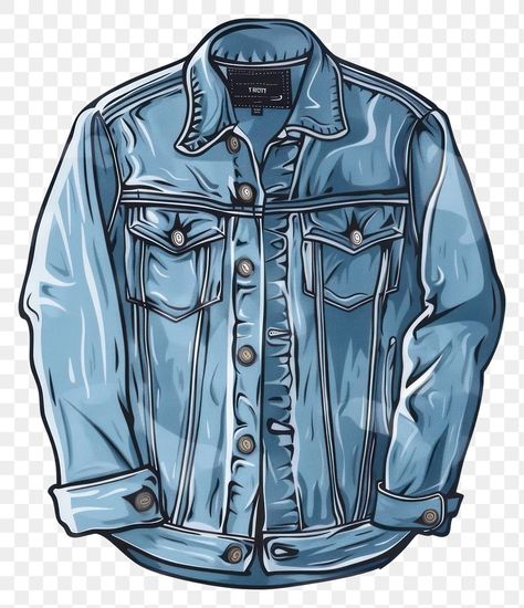 Denim Jacket Illustration, Jean Jacket Aesthetic, Aesthetic Stickers Png, Jacket Illustration, Jacket Aesthetic, Jacket Drawing, Demin Jacket, Stickers Png, Shirt Drawing