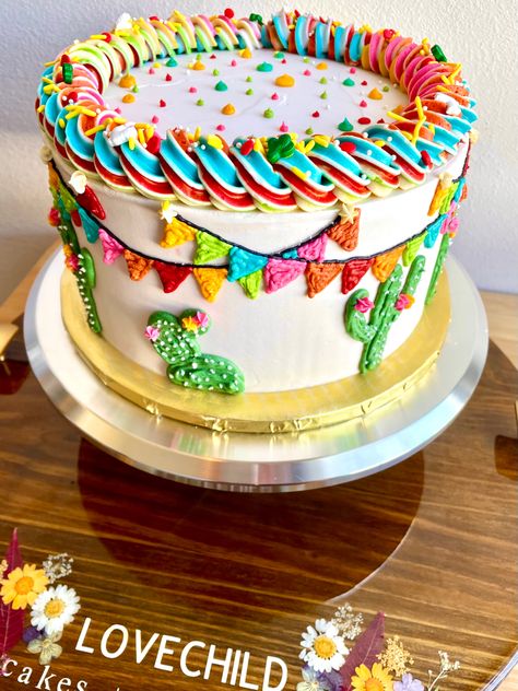 Final Fiesta Cake Ideas, Cake Decorating Two Tier, Fiesta Cupcake Cake, Mexico Theme Cake, 5 De Mayo Cake Ideas, Adios To My 20s Cake, Threesta Birthday Party Cake, Mexican Fiesta Cake Birthday, Mexican Theme Cake Ideas