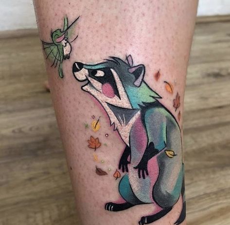 Disney Tattoos Pocahontas, Meeko And Flit, Meeko Pocahontas, Lilo And Stitch Tattoo, Disney Palace, Disney Sleeve Tattoos, Disney Sleeve, Pocahontas Tattoo, Badass Tattoos