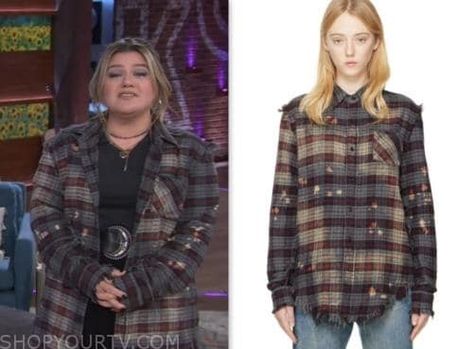 The Kelly Clarkson Show: June 2023 Kelly Clarkson's Grey Plaid Bleached Shirt Check more at https://www.shopyourtv.com/the-kelly-clarkson-show-june-2023-kelly-clarksons-grey-plaid-bleached-shirt/ Kelly Clarkson 2023, Kelly Clarkson Show, Bleached Shirt, Tv Show Fashion, Grey Plaid, Kelly Clarkson, Bleach, Plaid, Plus Size