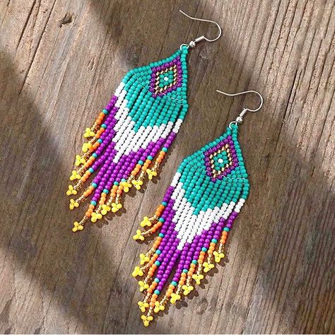 New Turquoise, Purple, Orange, Yellow Seed Bead Fringe Tassel Earrings Colors: Turquoise, Purple, Orange, Yellow, White Length: Approximately 3.75” Light Weight Weight: 4g Style: Native American, Boho, Bohemian, Ethnic Boutique Style Earrings Tags: Jewelry, Accessories, Eye Candy, Ethnic, Boho, Native American, Seed Bead, Rice Bead, Beaded, Handmade, Colorful, Artisan Fringe Earring Pattern, Beaded Earrings Pattern, Native Beaded Earrings, Fringe Earring, Morning Call, Bead Fringe, Earrings Pattern, Beaded Earrings Diy, Native Beadwork