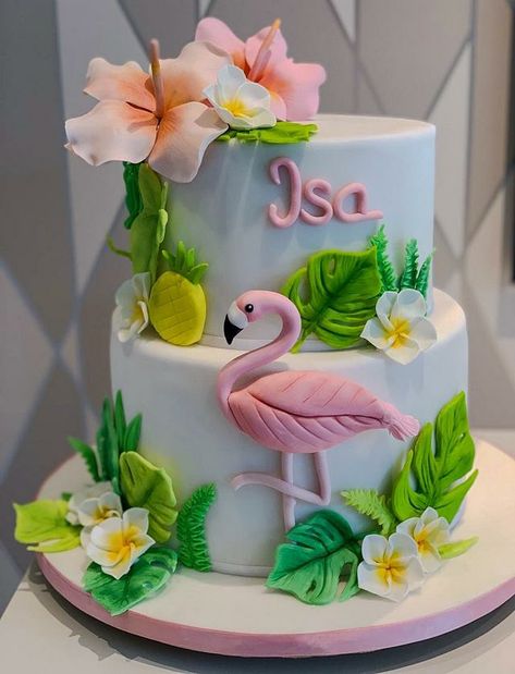 Pool Birthday Cakes, Tropical Birthday Cake, Flamingo Birthday Cake, Cake Designs For Girl, 7th Birthday Cakes, Flamingo Cake, Cinderella Cake, Luau Birthday Party, Fiesta Tropical