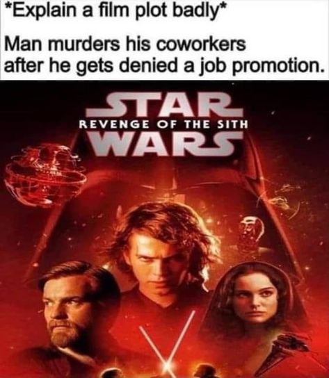 Movie Plots Explained Badly, Explain A Film Plot Badly, Funny Star Wars Memes, Prequel Memes, Revenge Of The Sith, Movie Plot, Star Wars Anakin, The Sith, Star Wars Facts