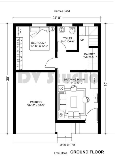 24x30 House Design - DV Studio 24x30 House Plans, Master Closets, Building Memories, South Facing House, Colonial House Plans, Free House Plans, House Plans 3 Bedroom, Open Living, Lake House Plans