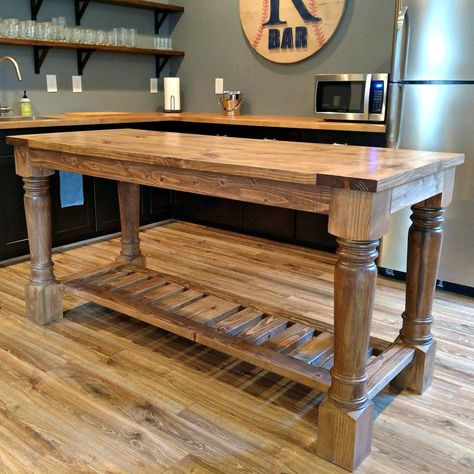 Open Shelf Island, Diy Kitchen Island With Seating Easy, Turned Leg Kitchen Island, Tall Kitchen Island, Equestrian House, Movable Island, Kitchen Island Legs, Antique Kitchen Island, Country Kitchen Island