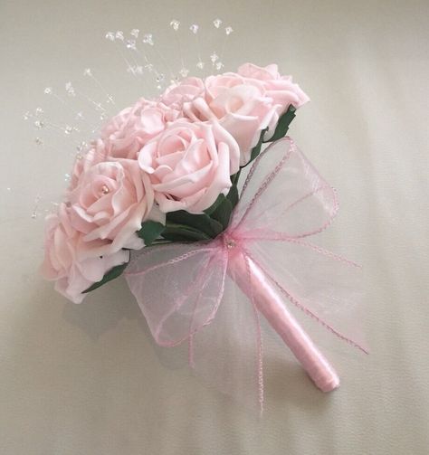 Pink Bouquet Wedding, Satin Ribbon Bouquet, Foam Flower Bouquet, Quince Bouquet, Simple Bridesmaid Bouquets, Bow Bouquet, Wedding Bridesmaid Bouquets, Ribbon Flowers Bouquet, Modern Bouquet