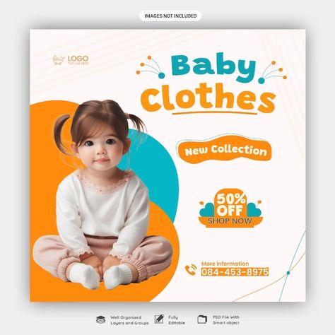 PSD baby shop social media banner post t... | Premium Psd #Freepik #psd #promotion #banner #discount #fashion-template Baby Poster Ideas, Discount Social Media Design, Baby Social Media Design, Baby Shop Design, Kids Poster Design, Fashion Social Media Post, Poster Design Kids, Free Baby Clothes, Shop Banner Design