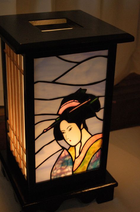 Japanese Lamp, Glass Lanterns, Painted Glass Vases, Japanese Lantern, Denver Botanic Gardens, Glass Painting Designs, Painted Glass Art, Glass Rose, Stained Glass Lamps