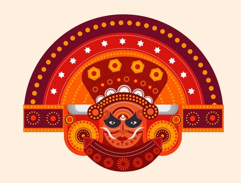 Theyyam Drawing Outline, Theyam Art Form, Theyyam Logo, Kerala Art Forms, Kerala Culture Illustration, Muthappan Wallpaper Hd, Theyyam Drawing, Theyyam Illustration, Theyyam Face