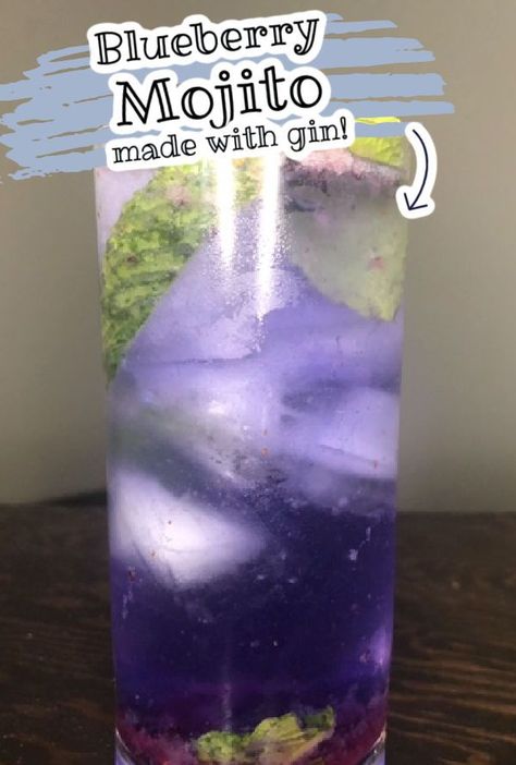 This blueberry gin mojito is perfect for Halloween! It looks like a purple potion and tastes amazing. If you love mojitos, you have to try it! I love cocktail recipes like this mojito for summer Purple And Green Cocktails, Purple Cocktails Recipe, Blue Mojito Recipe, Gin Mojito, Party Cocktail Ideas, Blueberry Mojito Recipe, Fun Beverages, Green Cocktails, Blue Lagoon Cocktail