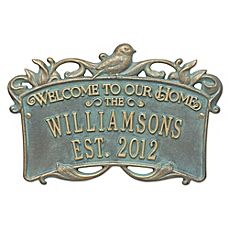 image of Songbird Welcome Plaque Wedding Plaques, Personalized Plaques, Custom Plaques, Anniversary Event, Branch Design, Home Space, Address Plaque, Personalized Anniversary, Custom Fonts