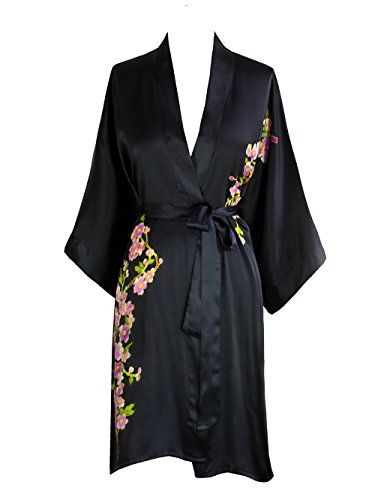 Short Silk Robe, Luxury Silk Spring Robe, Elegant Black Silk Robe, Womens Short Silk Robe, Silk Robe Floral, Short Kimono Robe, Robes For Women, Old Shanghai, Kimono Robes