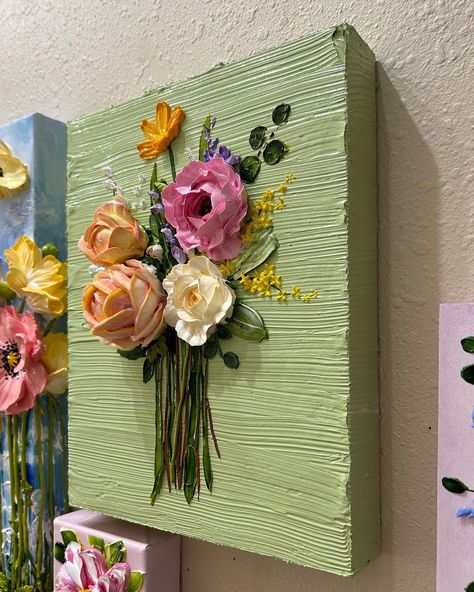 Flower painting - yummy painting - thick paint Thick Paint On Canvas, Floral Art Canvas, Paintings Of Flowers, Cuadros Diy, Thick Paint, Painting Ideas On Canvas, Textured Canvas Art, Sculpture Painting, Clay Art Projects