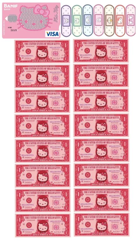 Fake Money Printable Hello Kitty, My Melody Money, Sanrio Money, Fake Money Printable, Hello Kitty Money, Mini Albümler, Printable Money, Money Stickers, Hello Kitty Printables