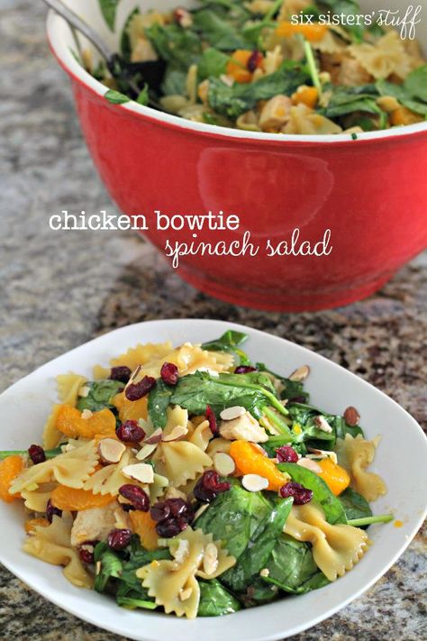 Bowtie Pasta Salad, Bow Tie Pasta, Spinach Salad Recipes, Six Sisters Stuff, Six Sisters, Bacon Salad, Pasta Casserole, Bowtie Pasta, Spinach Pasta