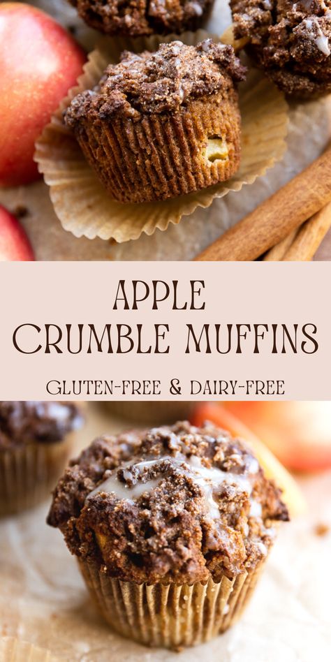 Apple Crumble Muffins are moist and fluffy with a delicious crumble topping! They're made with fresh apples, warming spices, and gluten-free flour. Gluten Free Apple Crumble, Apple Crumble Muffins, Simple Paleo, Crumble Muffins, Breakfast Baking, Gluten Free Apple, Apple Cinnamon Muffins, Gluten Free Cupcakes, Fall Recipes Healthy