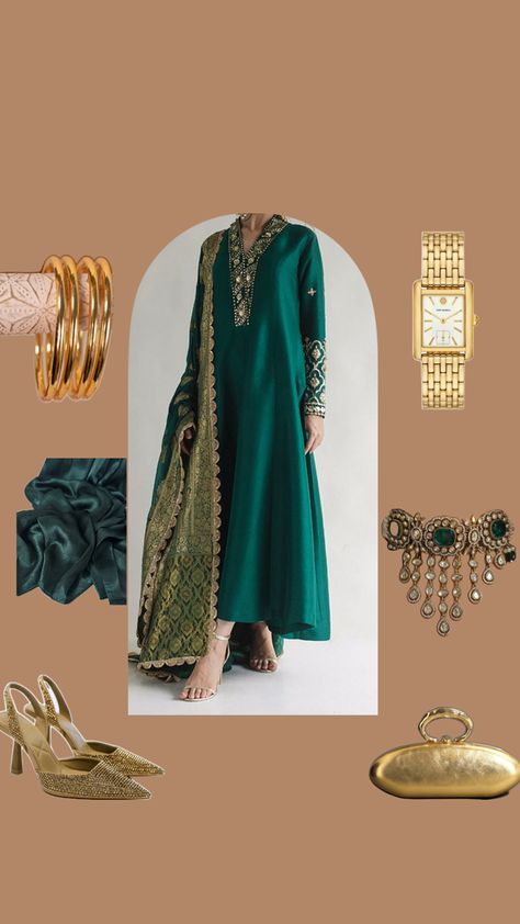 Wedding inspiration | Desi | Green | Anarkali Desi Outfits, Modest Outfit, Modest Outfits, Modest Fashion, Emerald Green, Desi, Emerald, Green, Quick Saves