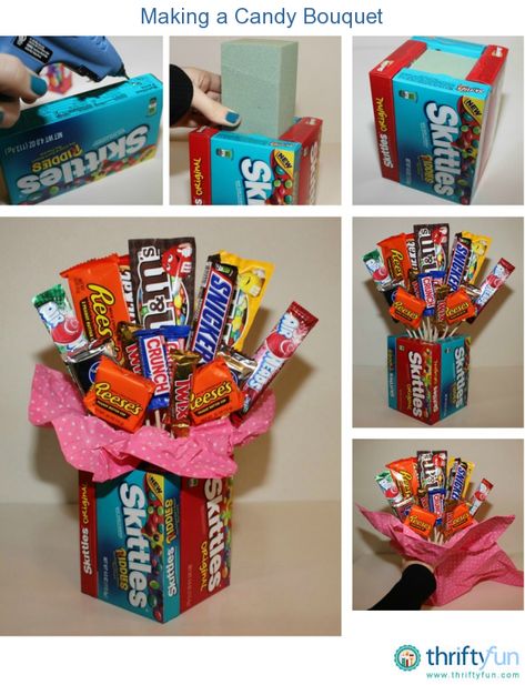 This guide is about making a candy bouquet. A fun gift to create for a special candy lover. Hadiah Diy, Baskets Ideas, Anniversaire Diy, Candy Bouquets, Hari Valentine, Cadeau Diy, Kraf Diy, Homemade Candies, Crafty Gifts