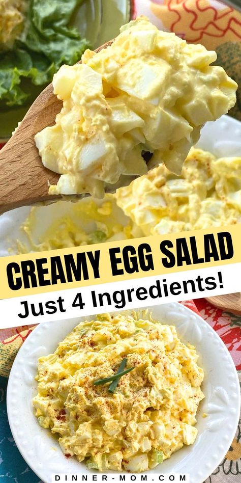 This easy Keto Egg Salad recipe with 4 simple ingredients is creamy, delicious, packed with protein and stays low-carb served on lettuce wraps, keto bread, or sandwiched between chaffles. Egg Salad Recipe No Celery, Keto Egg Salad Low Carb, Quick Egg Salad, Simple Egg Salad Sandwich Recipe, Egg Salad Salad, Egg Salad Simple, Egg Salad Recipe With Cottage Cheese, Boiled Eggs Snack Ideas, Egg Recipes For Dinner Low Carb