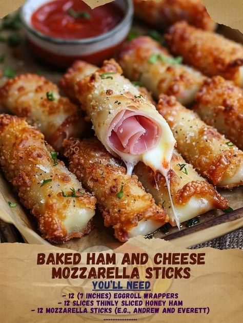 Mozzarella Sticks Recipe, Cheese Mozzarella, Honey Ham, Delicious Appetizer Recipes, Appetizers Easy Finger Food, Best Appetizer Recipes, Mozzarella Sticks, Recipes Appetizers And Snacks, Baked Ham