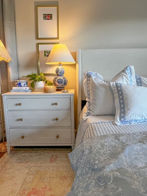 Child Dresser As Nightstand, Mirror On One Side Of Bed, Coastal Granddaughter Bedroom, Grandmillennial Bedroom, Granddaughter Bedroom, Coastal Grandmillennial, Bedroom Reset, Dresser Inspo, Town Apartment