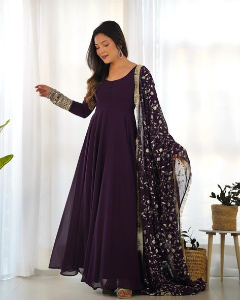 Comment “Link” To Get Details In DM 💜 Wine Pure Soft Fox Georgette Anarkali Suit Set With Huge Flair, Dupatta & Pant Search “KB 241” On Our Website To Shop 👗 Hurry, Book Fast To Make This Festival Season Unforgettable ✨ Shop Now From www.BahuPalace.com Link In Bio DM/WhatsApp Us At +91 9409911700 💖 Take Screenshot & Send Us To WhatsApp For More Details! Which One You Want To Buy/Inquiry? 🙈 100% Quality Assured Premium Product With Pocket Friendly Price | Free Express Shipping | Cash On D... Georgette Anarkali Dress, Ready To Wear Gown, Purple Anarkali, Georgette Anarkali Suits, Patiyala Dress, Georgette Anarkali, Lehenga Suit, Dress With Embroidery, Designer Anarkali