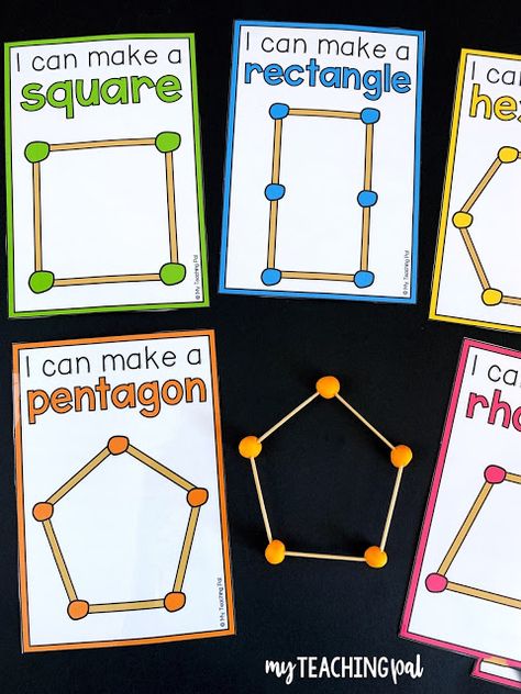 2D and 3D Shape  Centers - Students build 2d shapes using playdough and toothpicks 3d Shapes Centers Kindergarten, 3d Shape Building, Preschool 3d Shapes, 3d Shape Centers, 3d Shapes For Preschool, Teaching 3d Shapes, Preschool 3d Shape Activities, 3d Shape Activities For Kindergarten, 3d Shape Craft