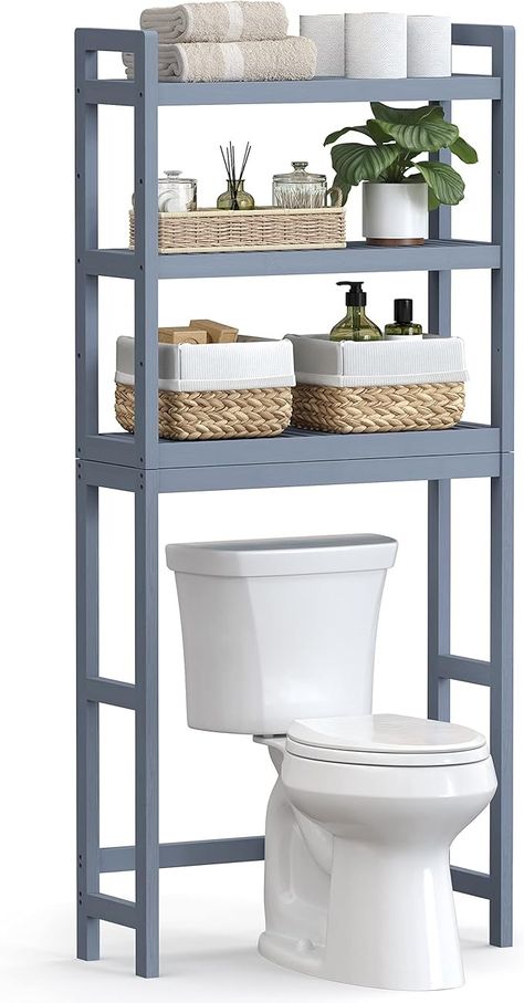 Amazon.com: SONGMICS Over The Toilet Storage, 3-Tier Over Toilet Bathroom Organizer with Adjustable Shelf, Fit Most Toilets, Space-Saving, Grey UBTS001G01 : Home & Kitchen Over The Toilet Organizer, Over The Toilet Storage, Freestanding Storage Cabinet, Toilet Shelves, Organizing Bathroom Cabinets, Over The Toilet, Bathroom Trash Can, Over Toilet, Bathroom Storage Racks