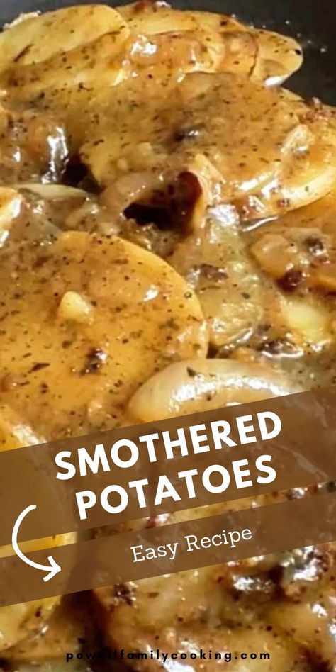 Make homemade Southern smothered potatoes with onions using this easy recipe. This comforting dish combines tender potatoes and savory onions, cooked in bacon grease for a rich and flavorful meal. Perfect for family gatherings or weekday dinners, our guide provides all the tips and tricks to create a delicious, homemade dish that everyone will love. Southern Potatoes, Southern Recipes Dinner, Potatoes With Onions, Smothered Potatoes, Southern Soul Food, Potatoes With Bacon, Southern Recipe, Southern Recipes Soul Food, Potato Recipes Side Dishes