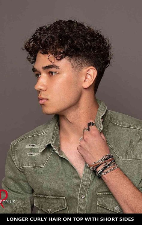 Rock this modern longer curly hair on top with short sides for your next hairdo! Tap here to be inspired by more of the 29 most stylish curly hairstyles for men (haircut ideas). // Photo Credit: @demetriusschool on Instagram Men Haircut Ideas, Boys Haircuts Curly Hair, Boys Curly Haircuts, Undercut Curly Hair, Best Curly Hairstyles, Curly Hairstyles For Men, Fade Haircut Curly Hair, Long Curly Hair Men, Mens Hairstyles Curly