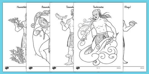 Maori Gods Colouring Sheets - nz, new zealand, Maori Gods, colouring posters Maori Gods, Colouring In Sheets, Colouring In Pages, Te Reo Maori Resources, Maori Legends, All About Me Printable, Teaching Posters, Nz Art, Colouring Sheets