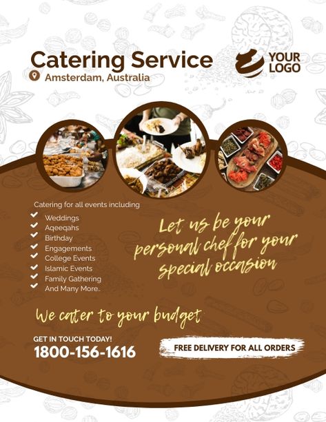 Design created with PosterMyWall Catering Advertising Ideas, Catering Social Media Post, Catering Design Ideas, Catering Social Media, Catering Services Flyer, Restaurant Branding Identity, Menu Catering, Instagram Restaurant, Restaurant Business Plan