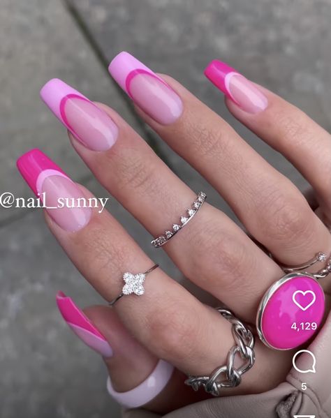 Hot Pink Nail Designs Classy, Trendy Acrylic Nail Designs 2023, Barbie Core Nails, Simple Acrylic Nails, Classy Acrylic Nails, Acrylic Nails Coffin Pink, Nails 2023, Pink Acrylic Nails, Fire Nails