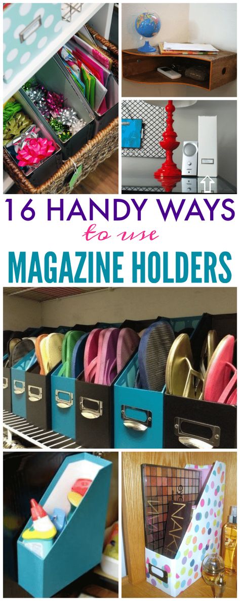 16 Handy Ways to Use Magazine Holders, they're great and you're definitely going to want to check out! These are so great to have around and they're perfect for organization. Closet Office Organization, Apartment Closet Organization, Diy Magazine Holder, Magazine Files, Apartment Organization, Magazine Holder, Cheap Crafts, Diy Magazine, Magazine Holders