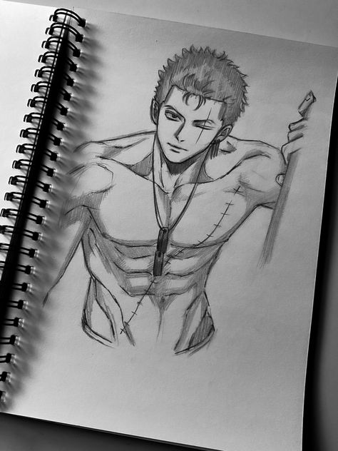 Anime Zoro Drawing, Sketch Book Anime Ideas, Scetches Drawing, Zoro One Piece Sketch, Zoro Sketch Art, Zoro Drawings Sketch, Roronoa Zoro Drawing, Zoro Sketch, Zoro Drawing