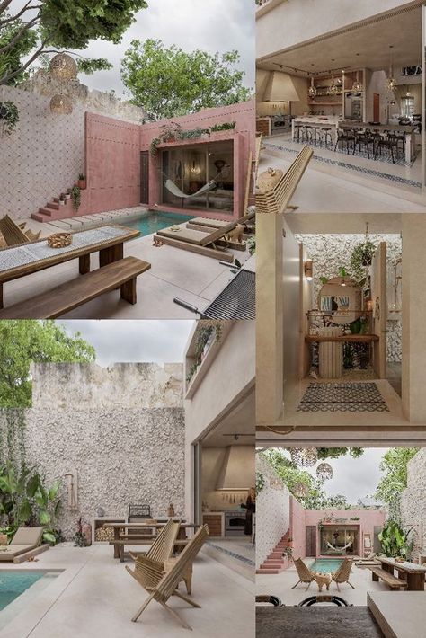 Casa Kancab, located in the center of Mérida, Yucatán, was born as an architectural project that exhibits a fusion between colonial construction and contemporary design. This remodeling project aimed to preserve the essence of the original building, which is emblematic of the region's architectural heritage. #architecture #architect #amazingarchitecture #design #interiordesign #interiordesigner #decor #homedecor #home #house #luxury #diy #travel #amazing #photography #realestate #casa #3d #cgi Mayan House Design, Mexican Small Houses, Yucatan Interior Design, Mexican Villa House, Interior Design Mexico, Heritage Interior Design, Mexican Hacienda Decor, Mexican House Exterior, Aesthetic Garden Ideas