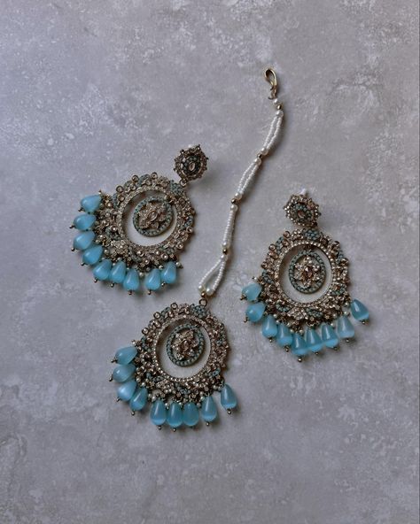 The Inara Earring and Tikka Set . . . #sparkle#sparkly#statementjewelss#statements#pastels#indian#pakistani#girls#smallbusiness#Desi#browngirls#nath#choker#jhumkas#Jhumki#bridgerton#eras#gold#shaadiseason#shaadi#jaggo#valima#nikkah#mehndi#haldi#pakistanitiktok Blue Desi Jewelry, Nikkah Mehndi, Diy Earrings Materials, Jewelry By Material, Pakistani Jewelry, Indian Earrings, Blue Earrings, Diy Earrings, Indian Jewelry