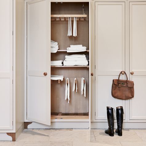 Discover how to make your laundry room functional without compromising on style. Looking for more home inspiration? Visit housetohome.co.uk Cupboard Diy, Drying Cupboard, Drying Cabinet, Boot Room Utility, Laundry Cupboard, Wooden Drying Rack, Perfect Laundry Room, Small Utility Room, Utility Room Designs