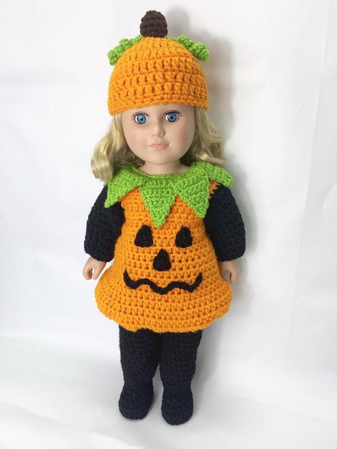 Pumpkin Hat Pattern, American Girl Outfits, Teddy Clothes, Pumpkin Crochet Pattern, Costume Crochet, Crochet Children, Patch Clothes, Crochet Pour Halloween, Crochet Doll Clothes Free Pattern