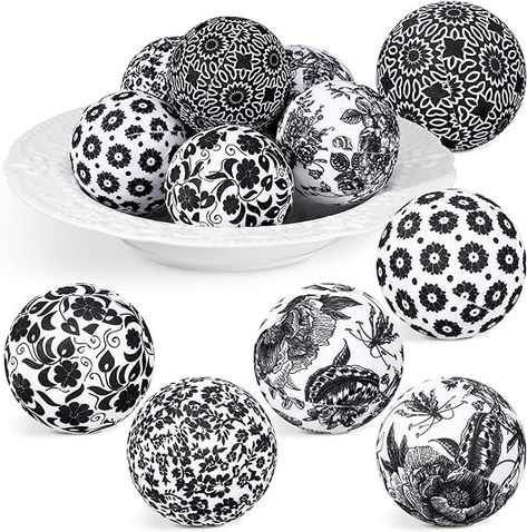 Amazon.com: Ceenna 12 Pcs Decorative Balls 2.36" Chinoiserie Bowl Filler Fabric Wrapped Balls Farmhouse Decorations for Party Holiday Trays Vases Basket Table(Flower Style, Fabric) : Home & Kitchen Chinoiserie Centerpiece, Black And White Chinoiserie, Chinoiserie Farmhouse, Basket Table, Christmas Porcelain, Farmhouse Decorations, Fabric Balls, Decorative Balls, Decorations For Party