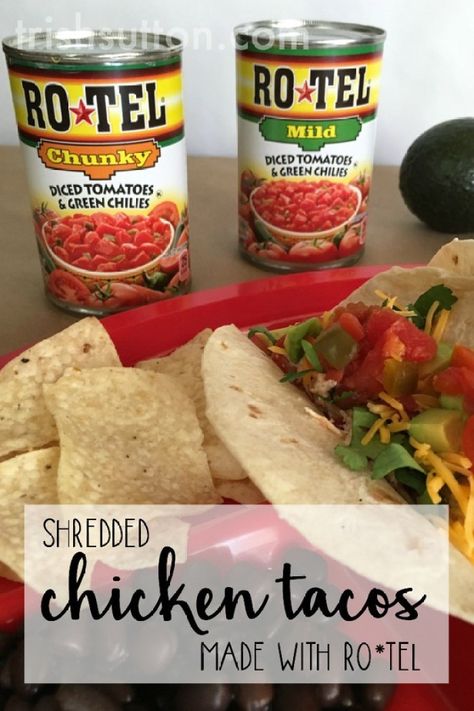 Chicken Rotel Recipes, Crockpot Shredded Chicken Tacos, Soft Tacos Recipes, Rotisserie Chicken Tacos, Chicken Soft Tacos, Rotel Recipes, Shredded Chicken Crockpot, Easy Shredded Chicken, Mexican Shredded Chicken