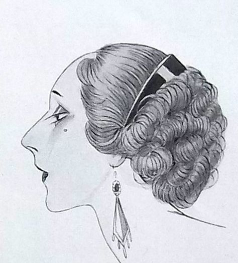 Auguste Bonaz magazine advertisement. detail Art Deco Sketches Drawing, Vintage Face Drawing, Vintage Art Sketches, 1920s Art Style, Combing Hair Reference, Fashion Face Illustration, 1920s Character Design, 1920 Illustration, Fashion Show Illustration